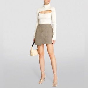 WARDROBE.NYC Wrap Skirt Mini in Khaki Houndstooth NWT